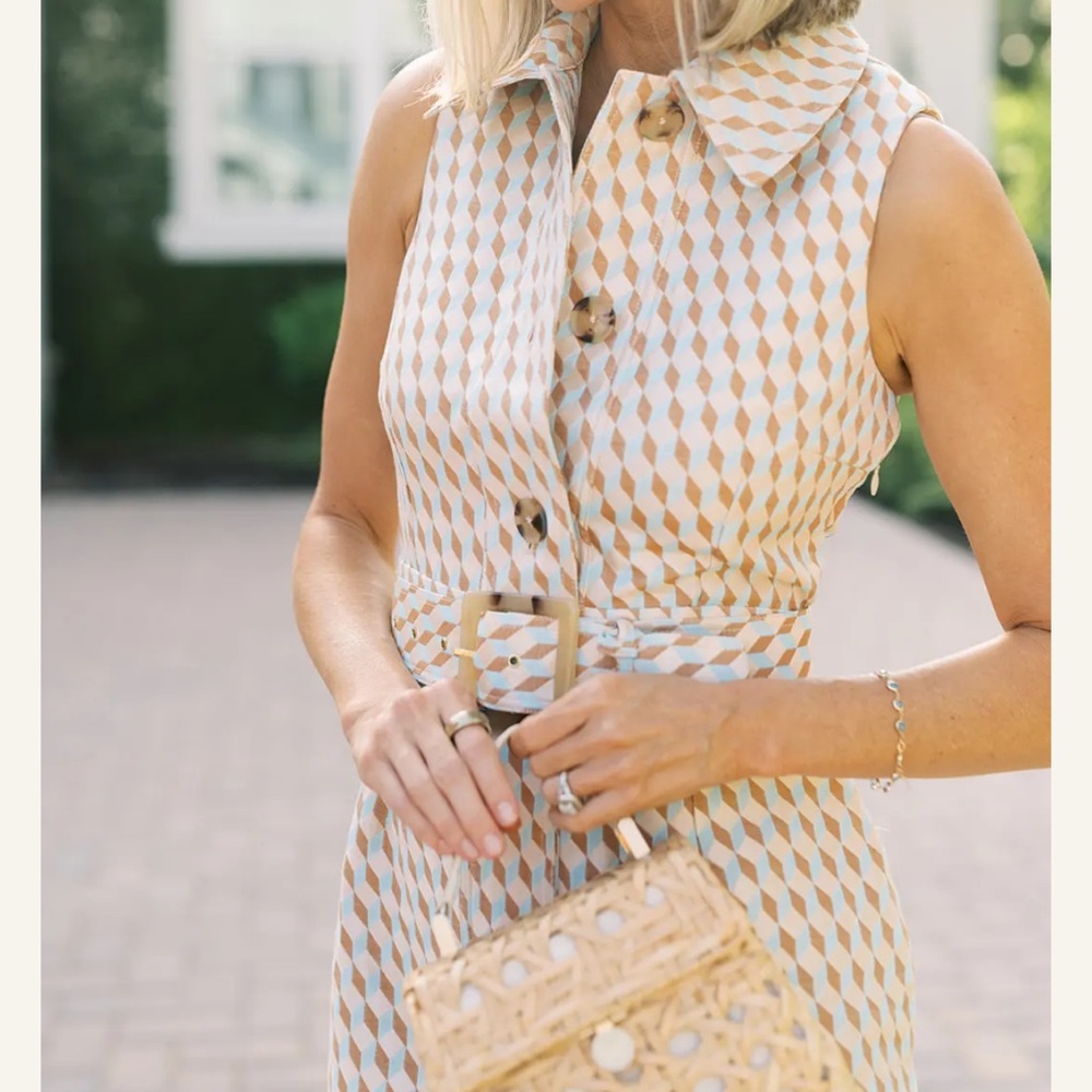 Tuckernuck Beige and White Geometric Midi Dress